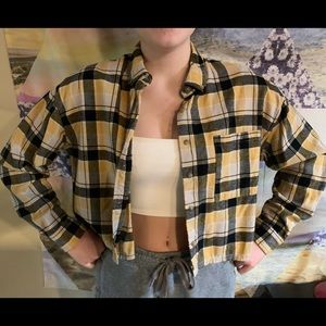 Yellow & black plaid button up